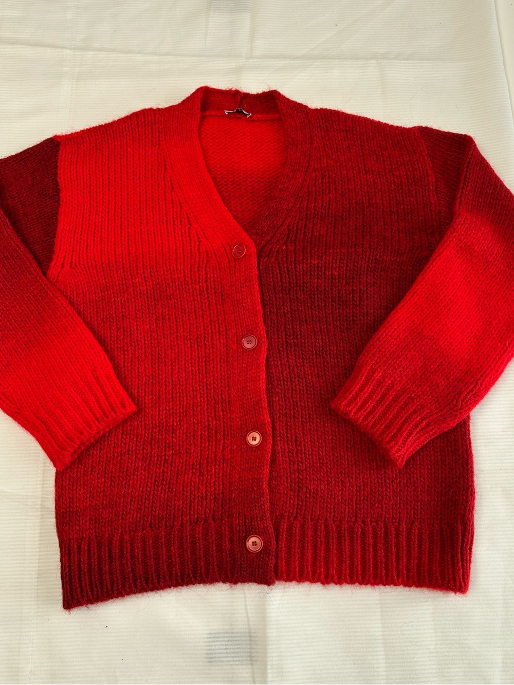 Red Ombré Chunky Knit Cardigan Il Gufo Wool Alpaca 10A Made in Italy/ v neck